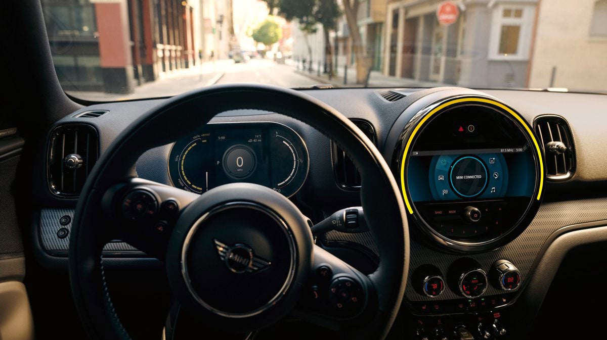 The MINI Cooper SE Countryman PHEV steering wheel. MINIDemo3 in Derwood MD