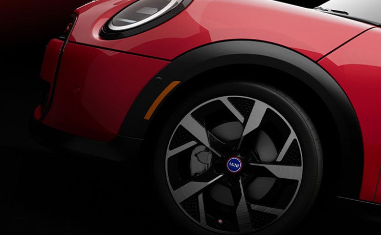 Close up of wheel caps, valve stern covers on Cooper Heritage Edition vehicle.