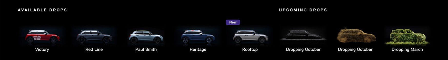 Line up of available and upcoming MINI Special Edition vehicles.